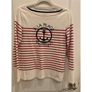 Talbots Nautical Striped Long Sleeve Top Anchor‎ Graphic XS